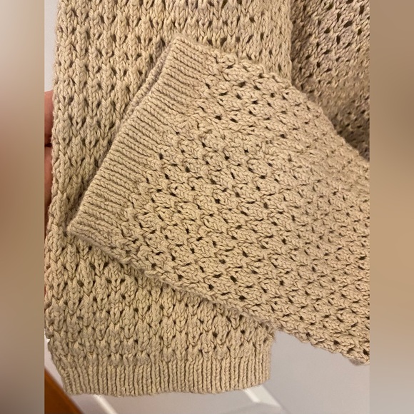 J Jill Sweater Sz XS Tan Open Stitch Lace Up V-neck - Picture 6 of 8